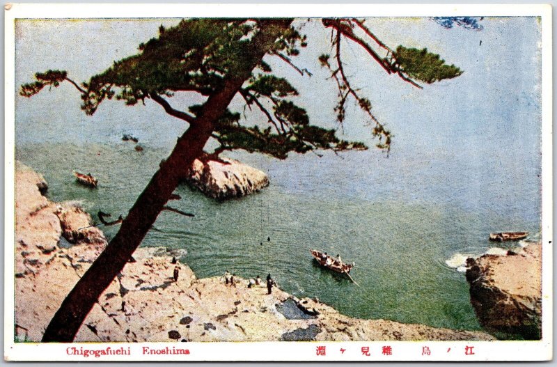 Chidorigafuchi Enoshima Japan Aerial View Boating Cliff Rockies Postcard