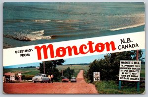 Dual View Banner Greetings From Moncton New Brunswick Canada Chrome Postcard K11