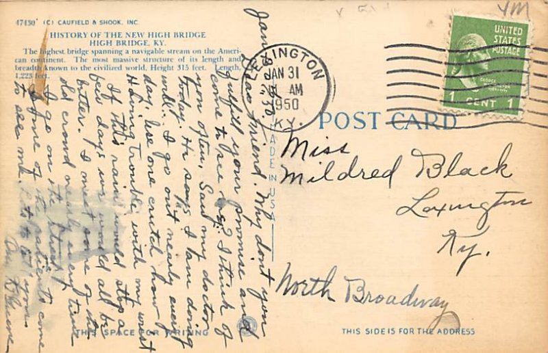 High Bridge Kentucky Postcard