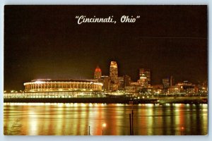 1960 Cincinnati Ohio Postcard View Downtown Banks Riverfront Stadium Football