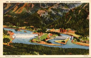 Washimgton Bonneville Dam Looking Upstream Columbia River Betwen Washington a...