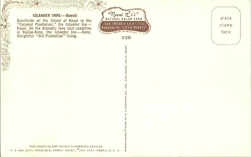 Islander Inns Kauai Hawaii Vintage Postcard Standard View Card