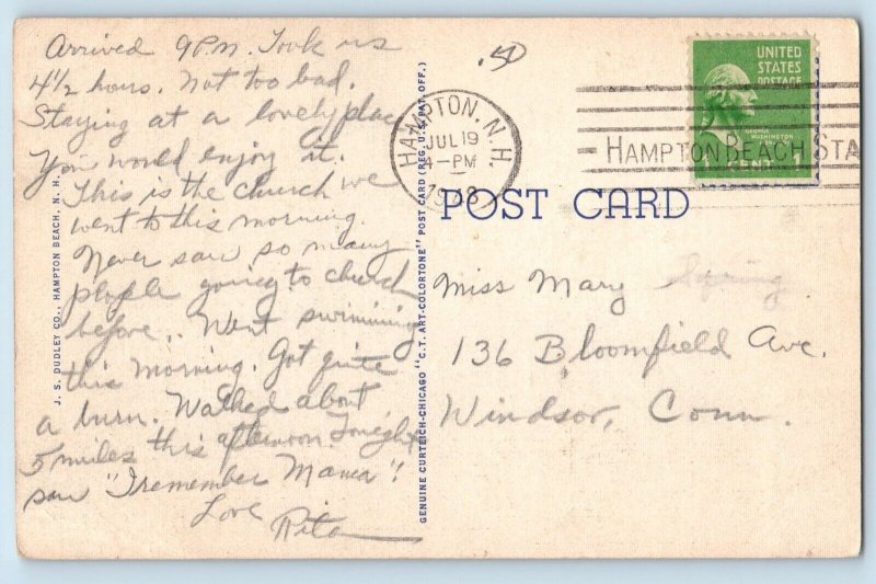 Hampton New Hampshire Postcard St. Patrick's Church Beach c1948 Vintage Antique