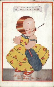 Flapper Girl Smoking Cigarette Christmas New Year Chloe Preston Postcard