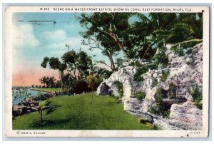 1932 Scene On Water-front Estate Showing Coral Reef Formation Miami FL Postcard 