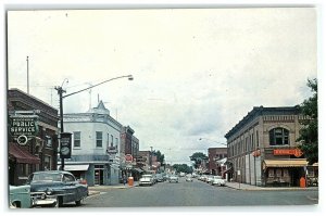 1950s Main St Crandon Wisconsin Postcard Rexall Drug Store A & P Food  