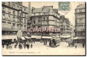 Postcard Old Tram Train Rouen Place de la Republique