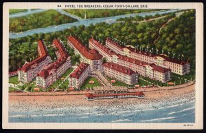 Ohio CEDAR POINT-ON-LAKE ERIE Aerial - Hotel The Breakers 1935 on back LINEN
