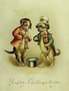 1880's Castell Bros' Christmas Card Anthropomorphic Dogs Musical Instruments P89