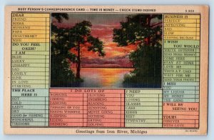 Iron River Michigan MI Postcard Greetings Bust Person Correspondence Card c1940