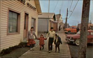 Nome AK Eskimo Children Old Cars & Store c1950s Postcard