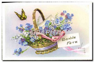 Old Postcard Fancy Butterfly Bonne Fete