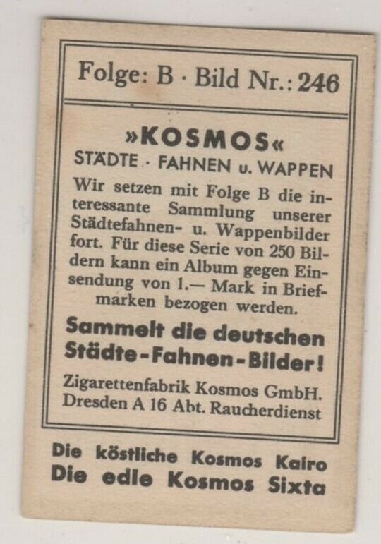 Kosmos Cigarette Trade Card Town Flag & Crest Tuttlingen Series B #246