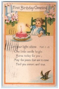 Birthday Greetings Baby Toddler Cake Candle Light Flowers Lawrence MA Postcard