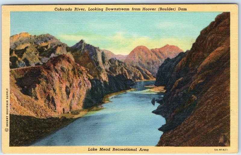 c1930s Boulder City, NV Colorado River from Hoover Dam Linen PC Lake Mead A329