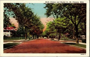 North Avenue and Market Street, Mt. Clemens MI c1947 Vintage Linen Postcard C36