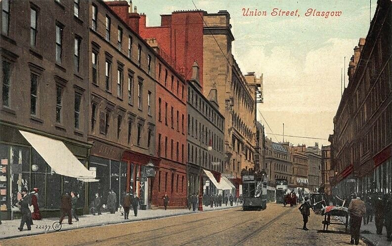 Glasgow Scotland Union Street Storefronts Trolley's Postcard