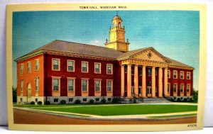 Town Hall Wareham Massachusetts Linen Postcard Unused Vintage New Bedford 47276