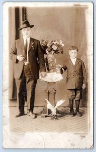 1923 RPPC STUDIO L YAKUB CHICAGO HEIGHTS MAN CIGARETTE BOY KNICKERS BIRD FLOWERS