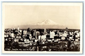 1946 Bird's Eye View Mt. Rainier Seattle Washington WA RPPC Photo Postcard