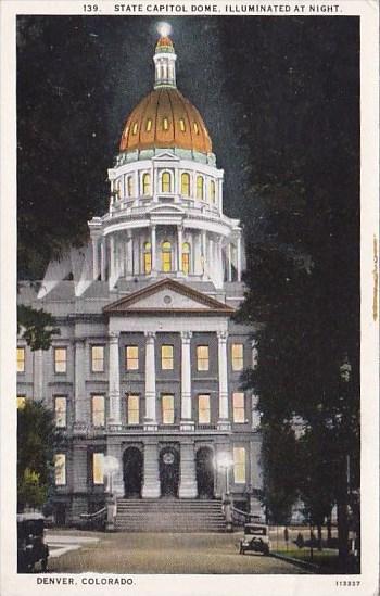 Colorado Denver State Capitol Dome Illuminated At Night 1930