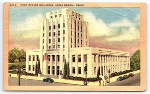 1940s LONG BEACH CALIFORNIA POST OFFICE BUILDING LINEN POSTCARD P613