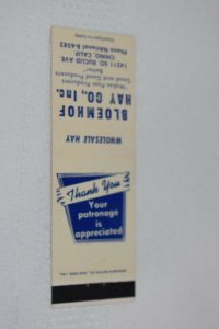 Bloemhof Hay Co. Inc. Chino California 20 Strike Matchbook Cover