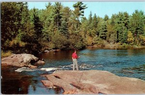 Fishing in a stream in Naicam Saskatchewan Canada Postcard