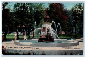 1912 West Side Park Fountain Champaign Illinois Posted Vintage Antique Postcard