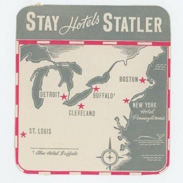 1930's-40's Hotel Statler Detroit Cleveland Luggage Label Poster Stamp B6 