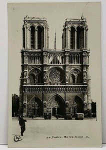 Paris Notre Dame RPPC 1940s Old Cars Signed Cap. To Owasso Michigan Postcard H7