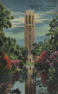 Vintage Postcard Singing Tower At Night Mountain Lake Sanctuary Lake Wales Fla.