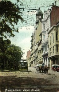 argentina, BUENOS AIRES, Paseo de Julio, Tram Street Car (1915) Postcard