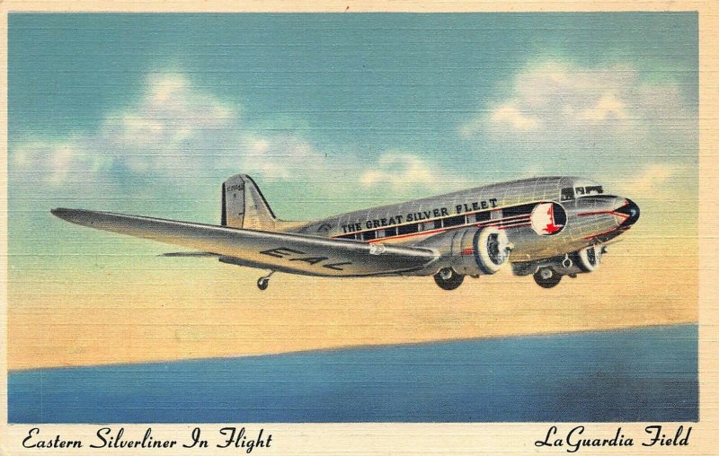 LaGuardia Field NY Eastern Silverliner In Flight Postcard