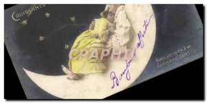 Postcard Old Woman Fantasy Moon Moon Crescents