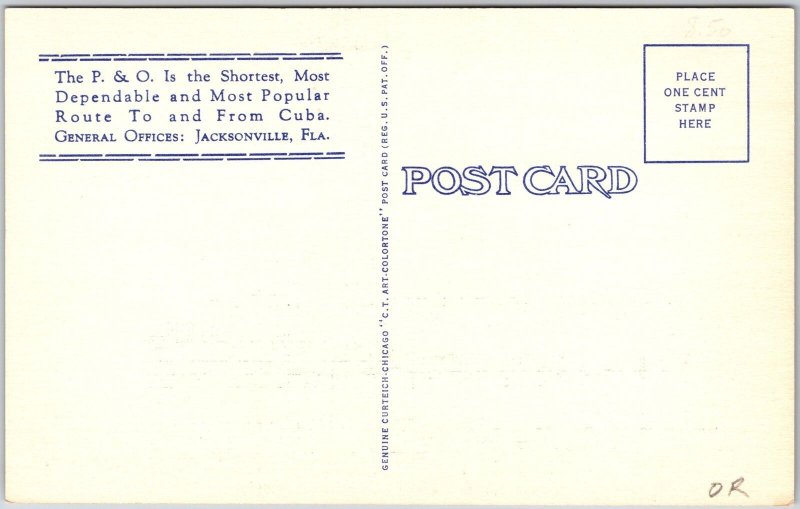 P. & O. Turbine Passenger Steamship Florida Route To and From Cuba Postcard