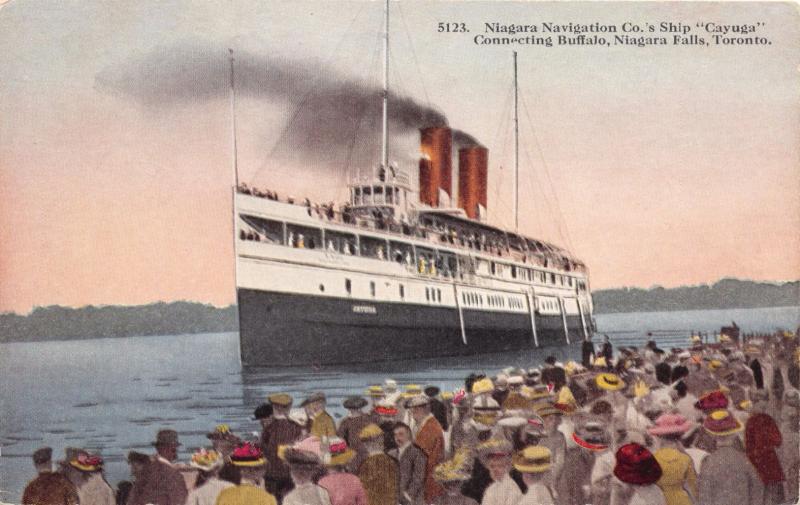 NIAGARA NAVIGATION CO STEAMER SHIP CAYUGA ARRIVING LUCKYBUCK POSTCARD 1910s