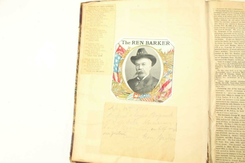 Ca. 1850 - 1910 Text Book Turned into Scrap Book Clippings Inserts