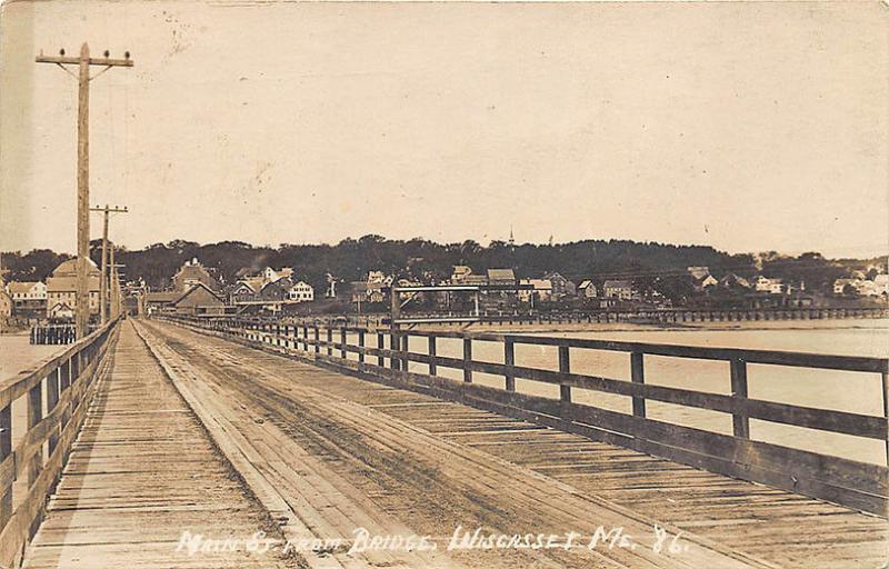 Wiscasset ME Main Street From Bridge in 1915 RPPC Postcard 