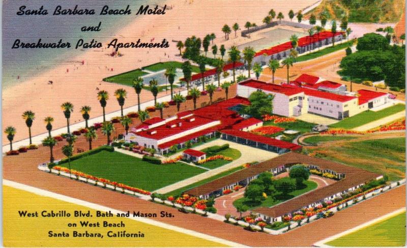 SANTA BARBARA, CA  BEACH MOTEL & APARTMENTS  c1950s  Roadside  Linen  Postcard