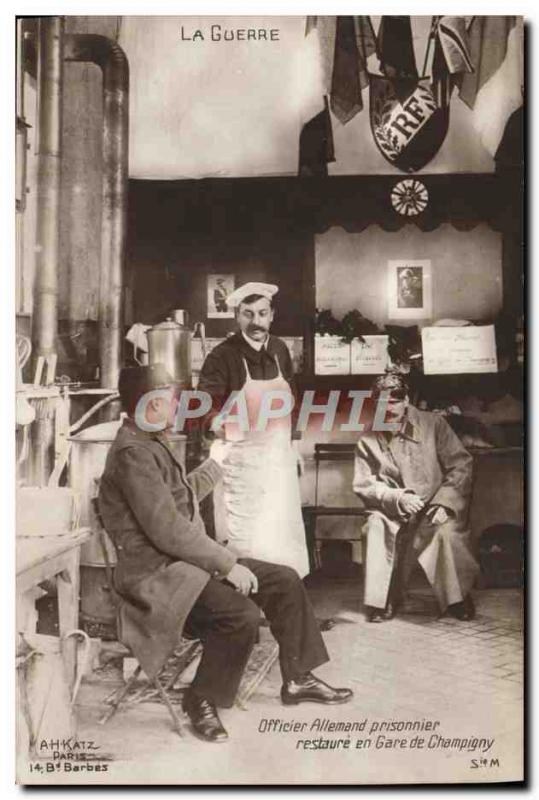 Old Postcard Militaria German officer restores Champigny station