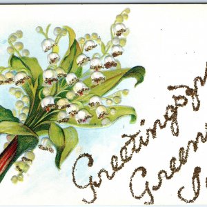 c1910s Greenville, IA Greetings Mica Glitter Embossed Artistic Postcard A115