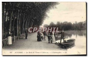 Old Postcard Auxerre The Banks of the Yonne in the dry tree L'Embarcadere