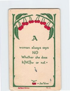 Postcard A woman always says No Where she does k(NO)w or not, Cherries Art Print