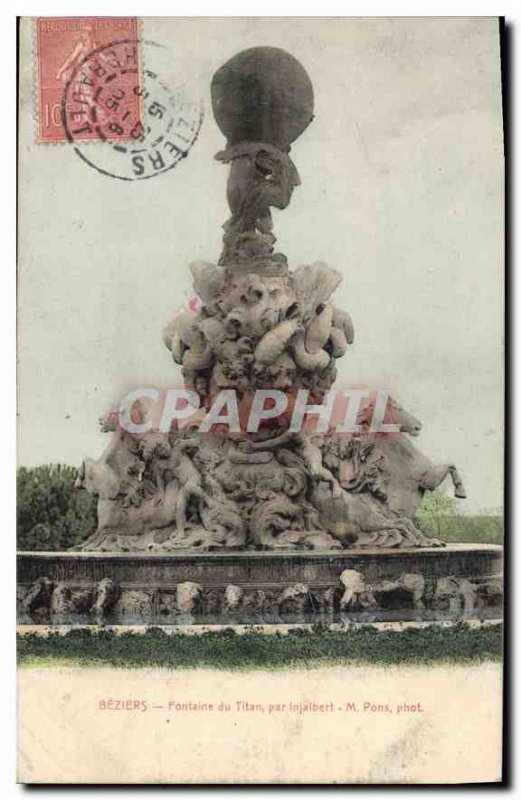 Old Postcard Beziers Fountain of Titan by Injalbert