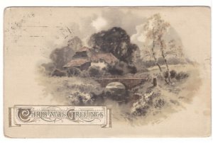 Christmas Greetings, Rural Scene, Vintage 1912 Embossed Winsch Back Postcard