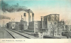 Postcard Illinois Waukegan Corn Products Factory Industry railroad C1908 23-4901