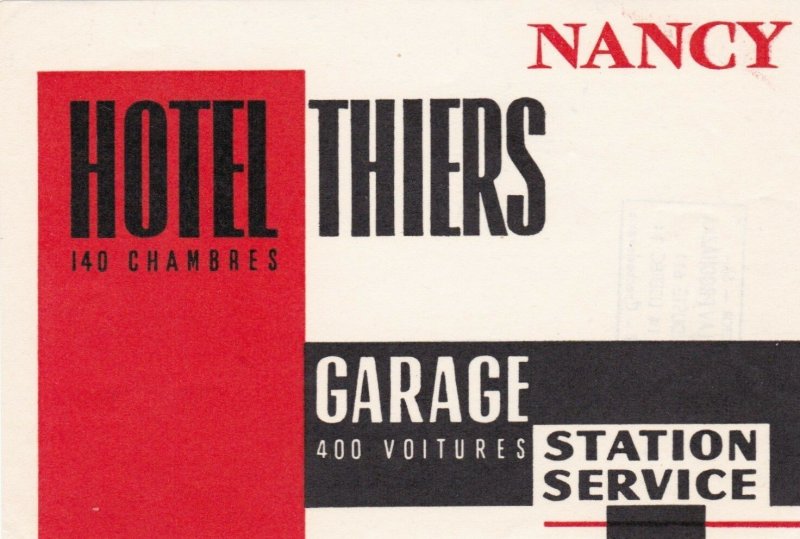 France Nancy Hotel Thiers Vintage Luggage Label sk1127