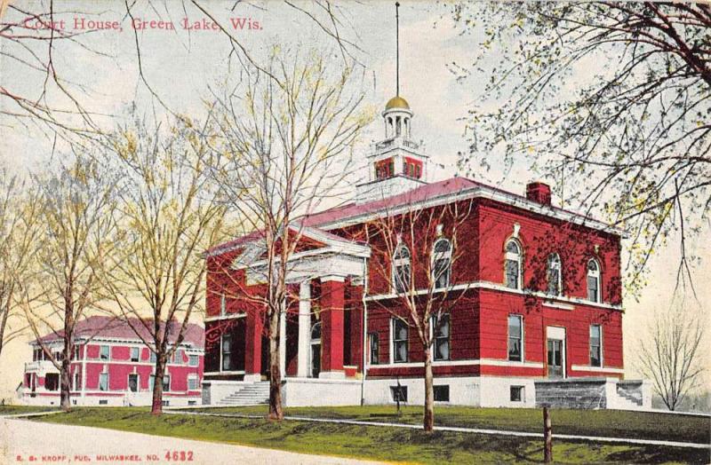 Green Lake Wisconsin Court House Street View Antique Postcard K63285