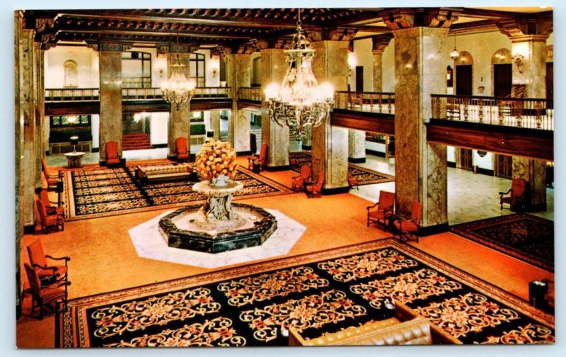 2 Postcards MEMPHIS, TN ~ Lobby & Fountain SHERATON PEABODY HOTEL c1970s